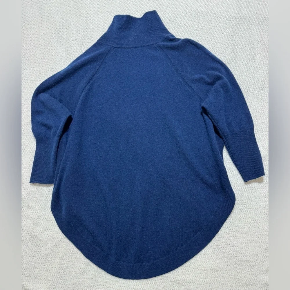 Magaschoni Cashmere Women S Navy Blue High Neck 3/4 Sleeve Oversized Sweater